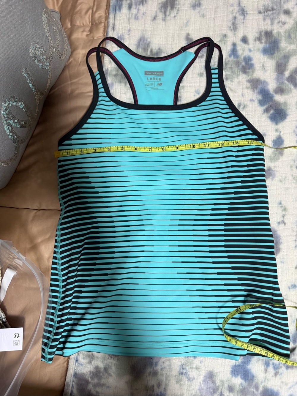 New Balance Aqua and Black Striped Racerback One-Piece Swim